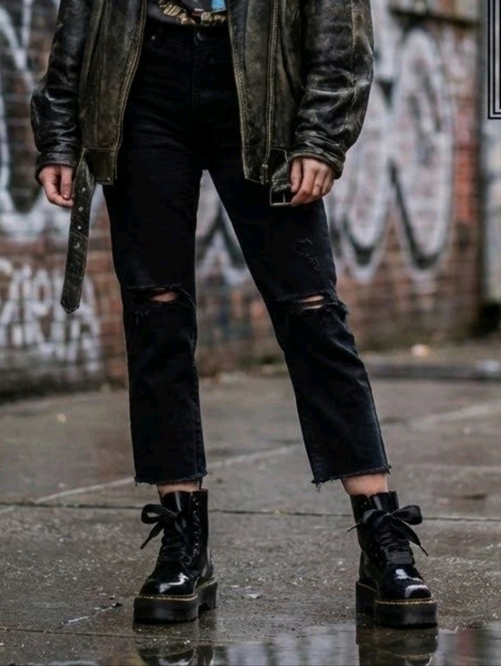 Dr. Marten's MOLLY Combat Boots W:6 | Glossy Buttero Leather Bouncy Sole Ribbons